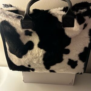Stylish Black and White Faux Fur Tote Bag